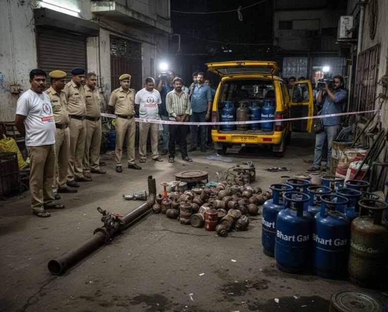 Illegal gas refilling; अवैध गॅस रिफिलिंगचा अड्डा उद्ध्वस्त; आरोपी पोलिसांच्या जाळ्यात” रिपब्लिकन संघर्ष सेनेचा गॅस चोरांना दणका;