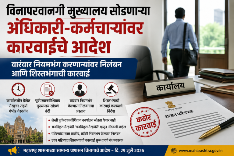 विनापरवानगी मुख्यालय सोडणाऱ्या अधिकारी-कर्मचाऱ्यांवर कारवाईचे आदेश
