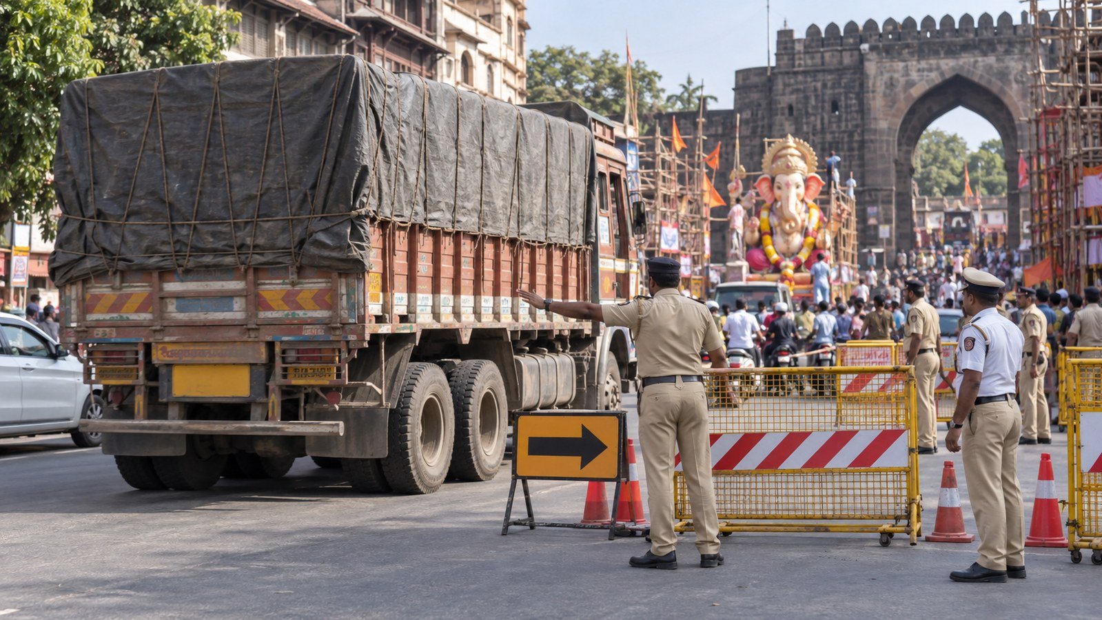 मध्य पुण्यात अवजड वाहनांना प्रवेशबंदी दर्शविणारे वाहतूक नियंत्रण